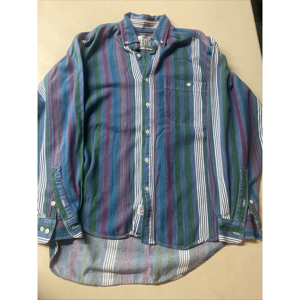 On The Brink Button Up Mens S Colorful Striped Silk 90's Y2K Retro Hip Hop